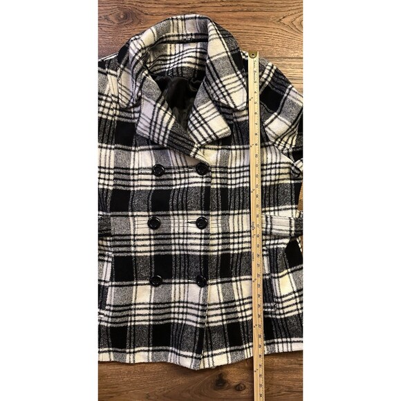 George Womens Pea Coat 2X 18-20 Black White Plaid Double Breasted Single Vent - Picture 7 of 8